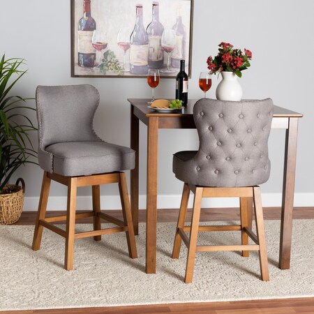 Baxton Studio Gradisca Modern Grey Fabric and Walnut Brown Finished Wood 2Piece Swivel Counter Stool Set, PR 225-2PC-12975-ZORO